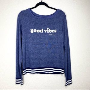 Spiritual Gangster Navy Good Vibes sweatshirt Striped elastic band SZ Small